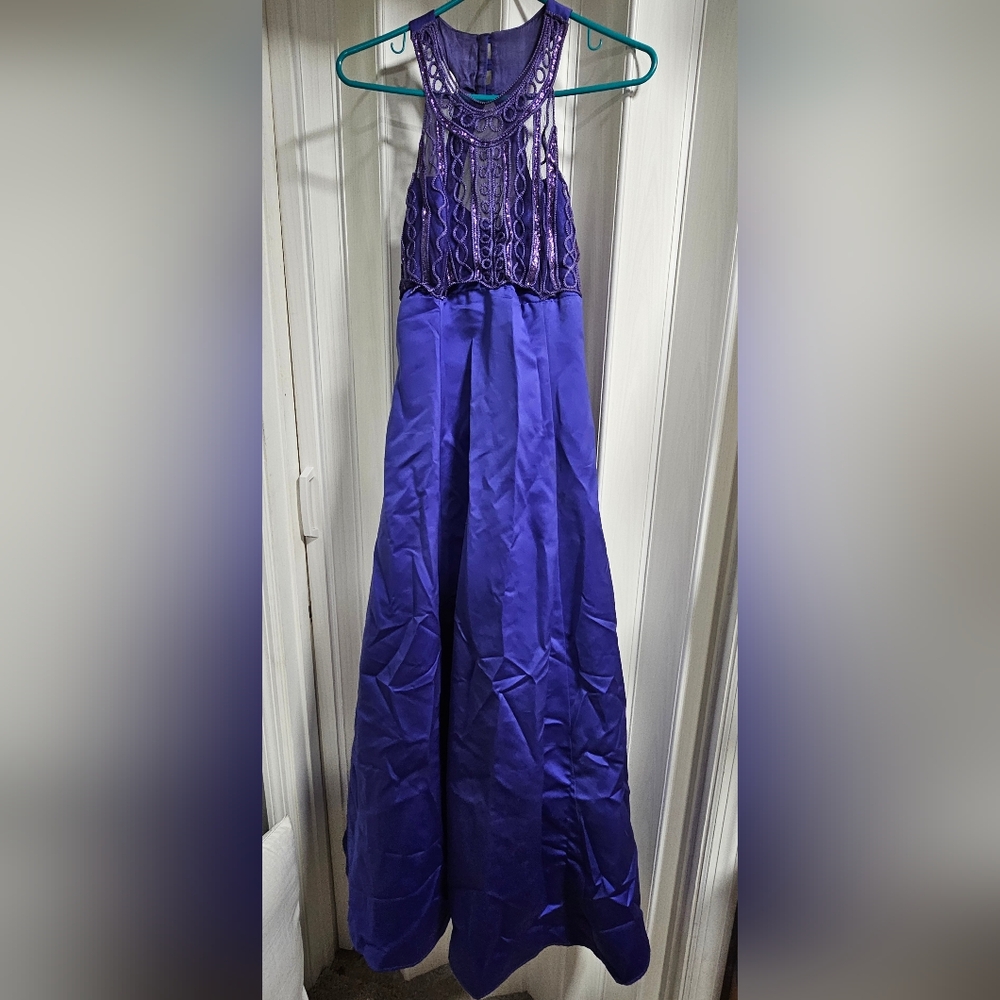 Vintage Roberta Purple Sequin Mesh Halter Open Back Gown Prom Formal Dress 11/12